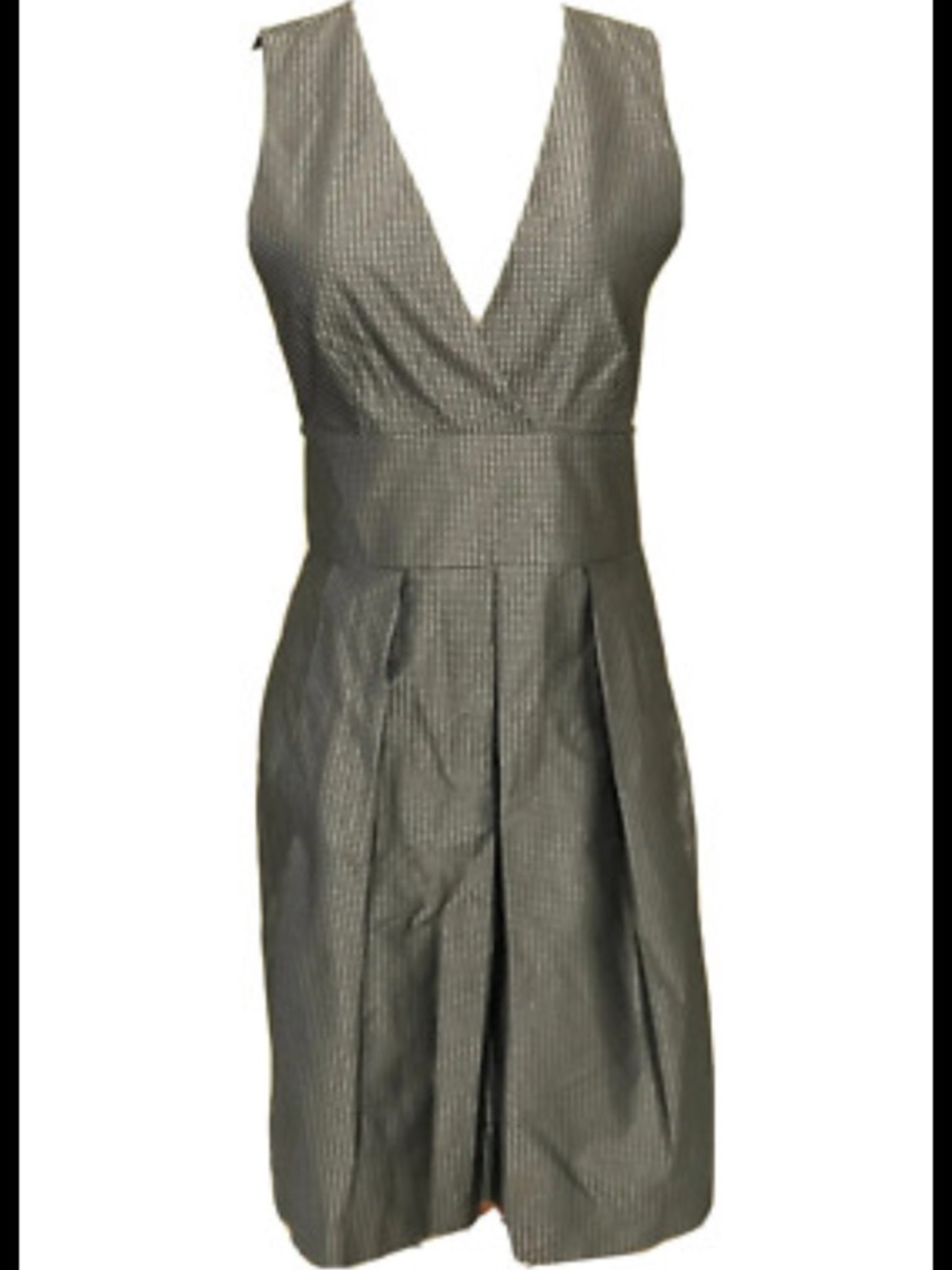 Theory Deanne Dress Womens Size 6 Black Metallic Pleated Fit & Flare V-Neck